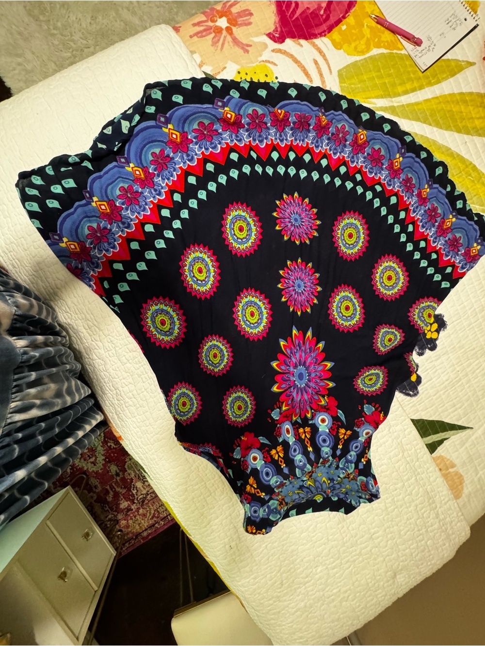 Vibrant Mandala Print  Dress - Navy with Multicolor Accents